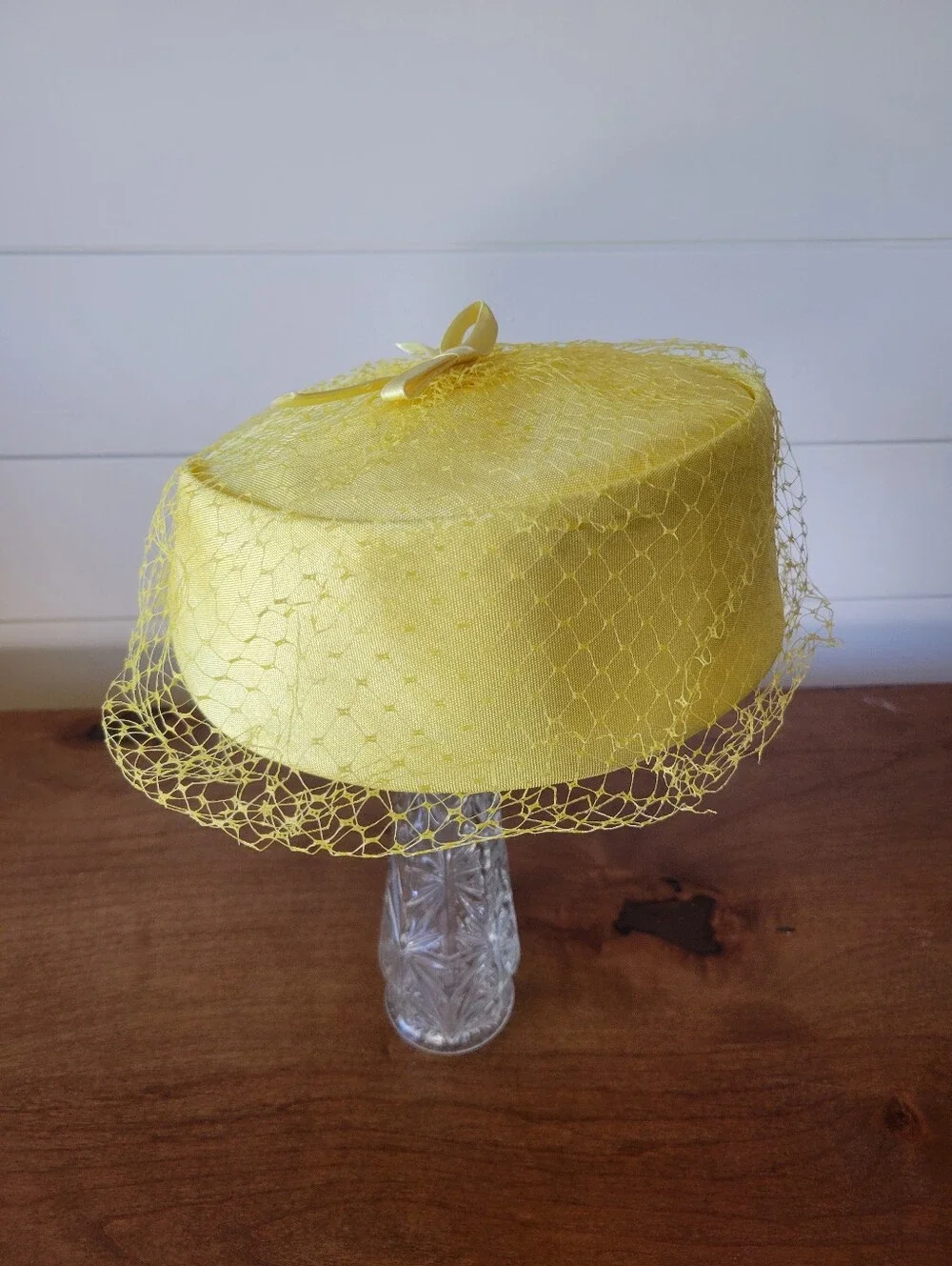 Vintage 1960s Yellow Pillbox Hat with Veil Bow Jackie O Style Mid Century